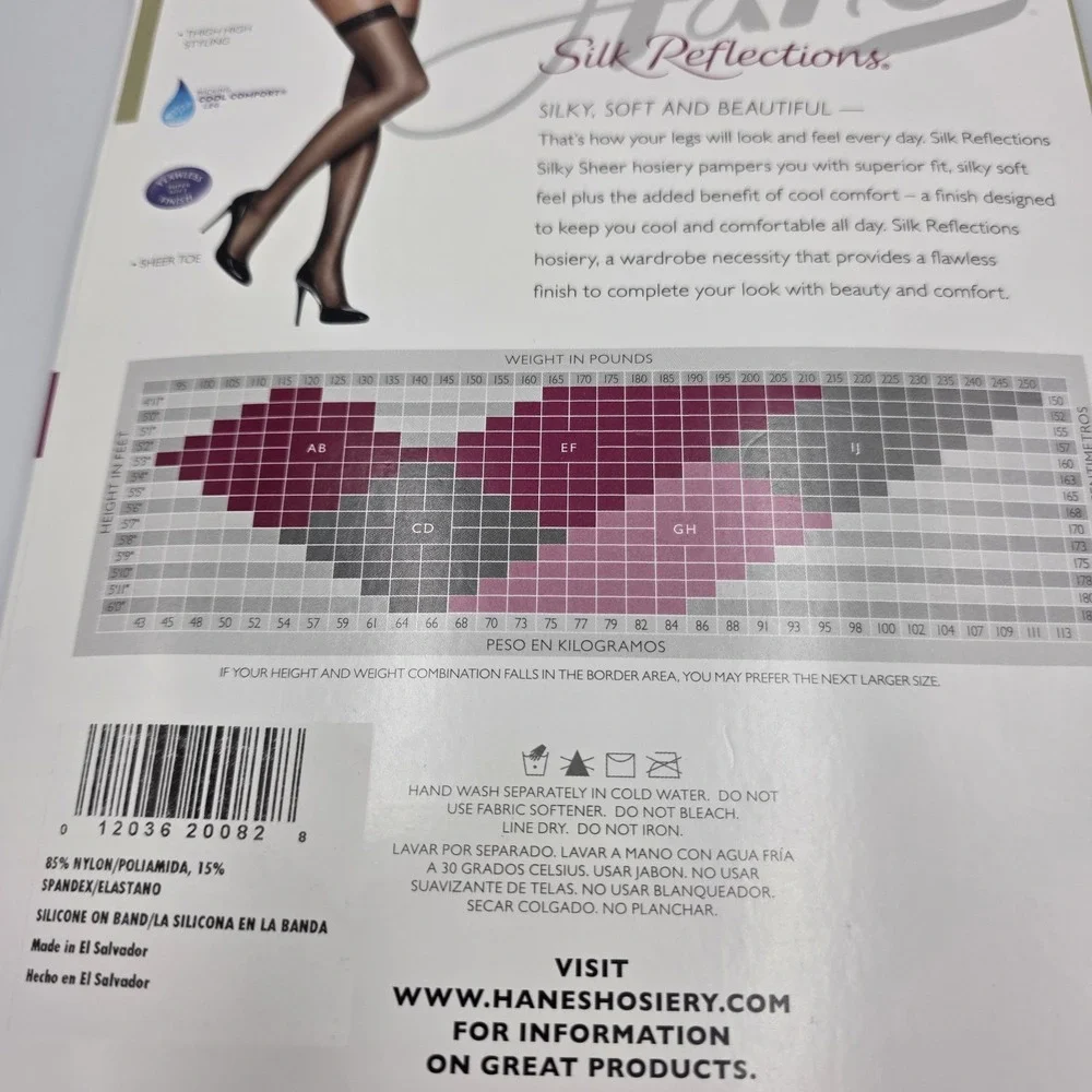 Hanes Silk Reflections Sheer Thigh Highs Style‎ 720 EF Barely Black Sandalfoot